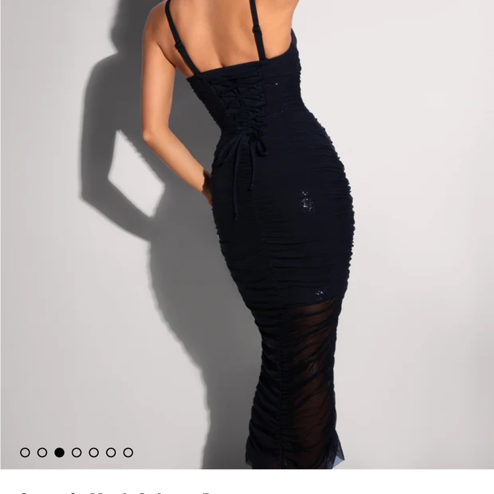 Chic Black Ruched Mini Dress - Picture 5 of 5